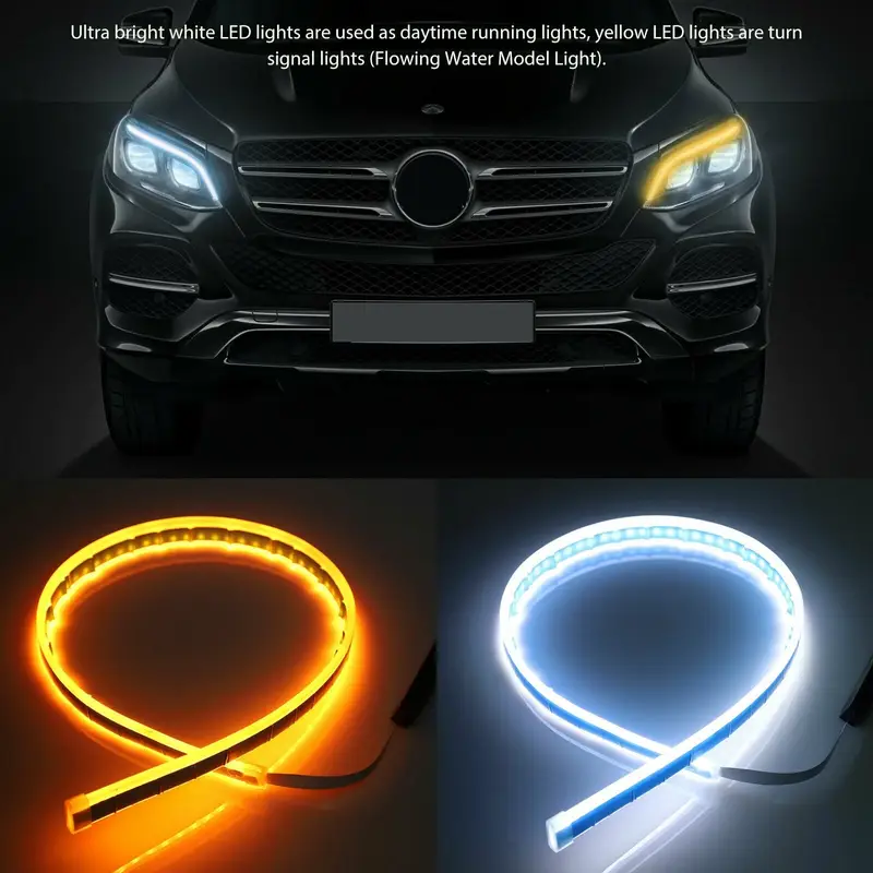 2Pcs 12V Led Guide Strip Headlight for Car Daytime Running Lights Turn Signal Bulb DRL Sequential Switchback 30cm/45cm/60cm - Image 4