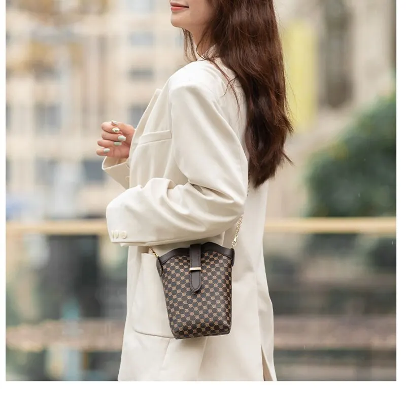 S7ad817ffa3bd4dc3851e2b8b98ed83415 New Fashion Plaid Polka Dot Print Single Shoulder Bag Casual Oblique Chain Crossbody Mini Small Bucket Bag Mallzona