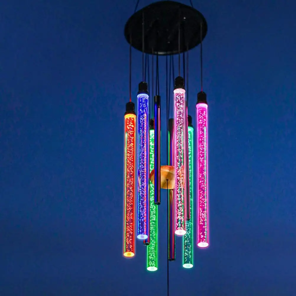 Solar Wind Chime Garden Hanging LED Lamp Light Eye-catching Waterproof ABS Solar Powered LED Wind Bell for Home