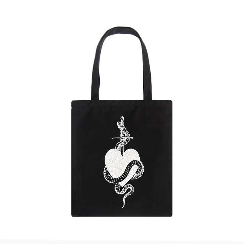 Gothic spider print women shoulder bags Vintage canvas bag large capacity women bag emo dark snake shopper bag casual y2k Tote