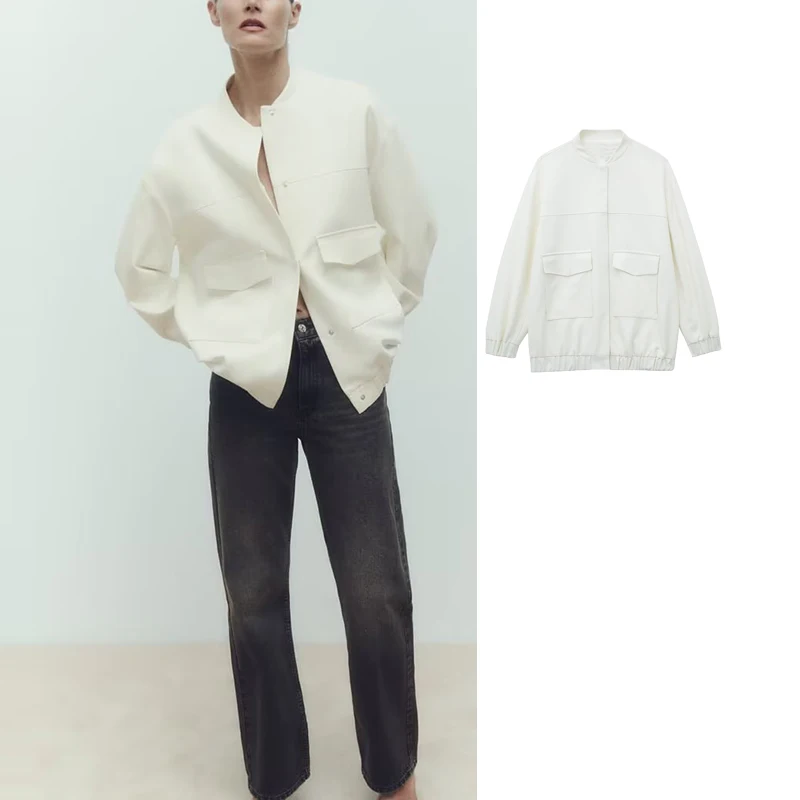 

TRAF 2023 New Woman Fashion Bomber Jackets for Women Spring Jacket Long Sleeve With Pockets Coats Casual New in Outerwears