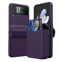 Matte Skin-Friendly Card Pocket Shockproof Hard Cover for Galaxy Z Flip 4 (PURPLE)