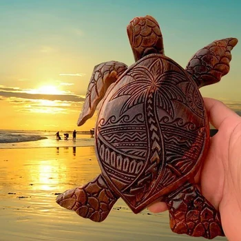 1pc Resin Sea Turtle Statue - Wood Carved Appearance - 4x6in - 3 Variations
