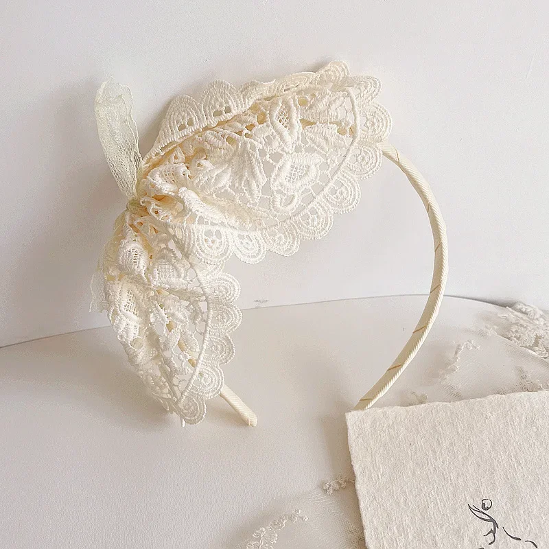 1pc New French Vintage Lace Tie Bow Hair Bands Lace Headband Cute Big Bow Hair Hoop for Baby Girls Baby Hair Accessories 5
