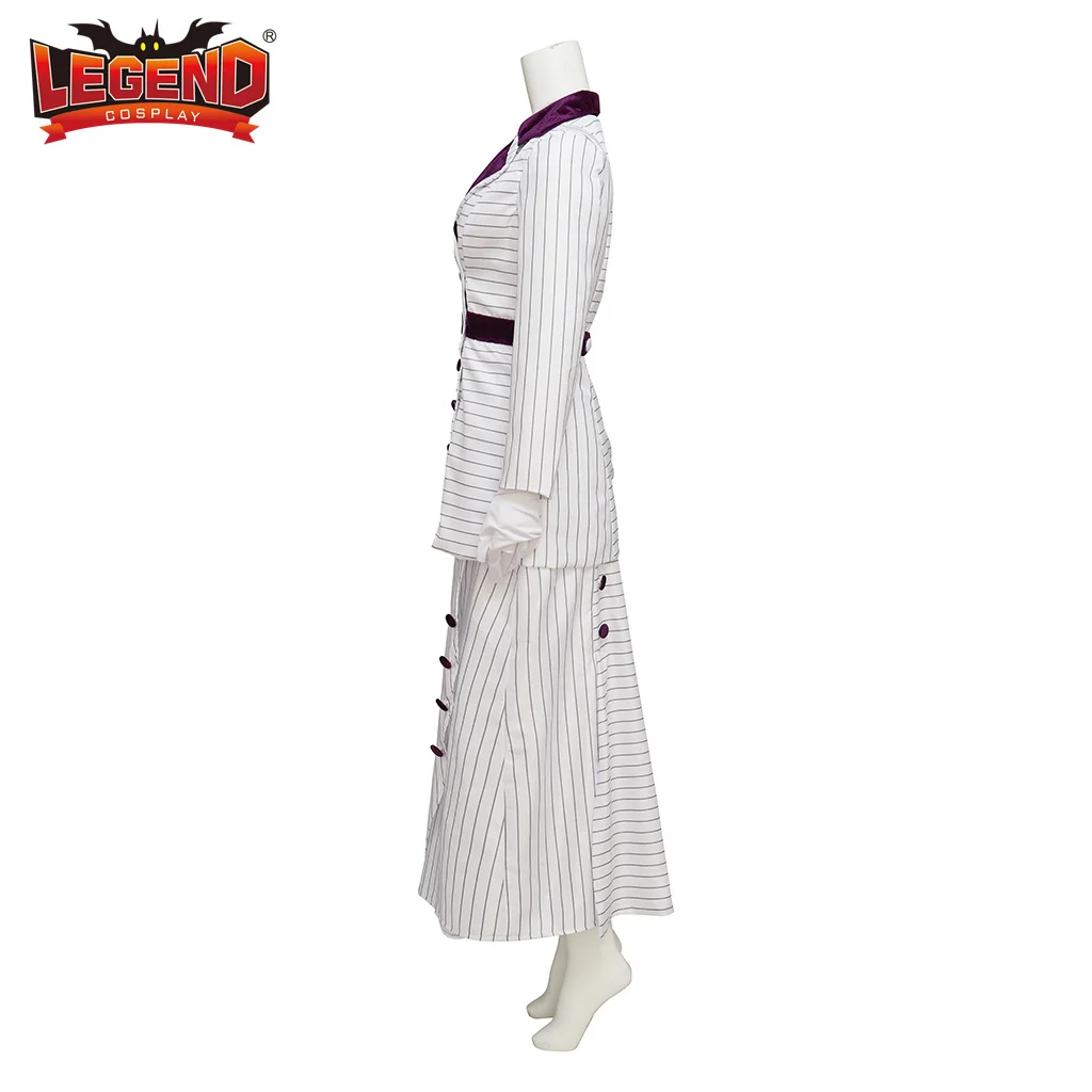 Ladies White & Purple Striped Titanic Costume - Masquerade