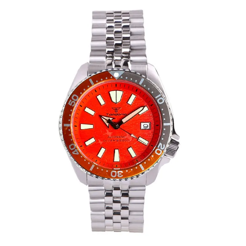

Tandorio Orange SKX Mod Mechanical Watch Men Japan NH35 movt 120clicks Bezel 3.8 Crown Alloy Insert Luminous Calendar Date
