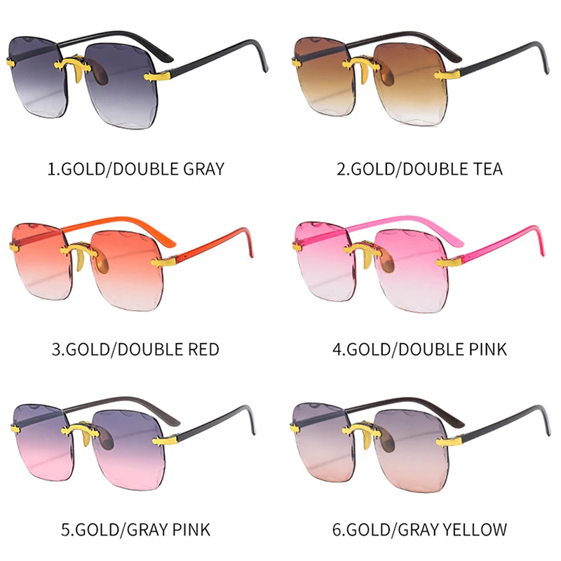 Korean Fashion Large Square Frame Rimless Sunglasses UV400 For Women Modern Gradient Sun Glasses Summer Outdoor Travel_voghion.com