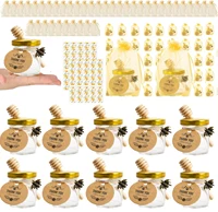 Mini Honey Jars with Dipper , Mini Glass Jars with Lids/Wooden Dippers/Bee Pendants/Gift Bags/Tags/,Small Honey Jars forWedding 1