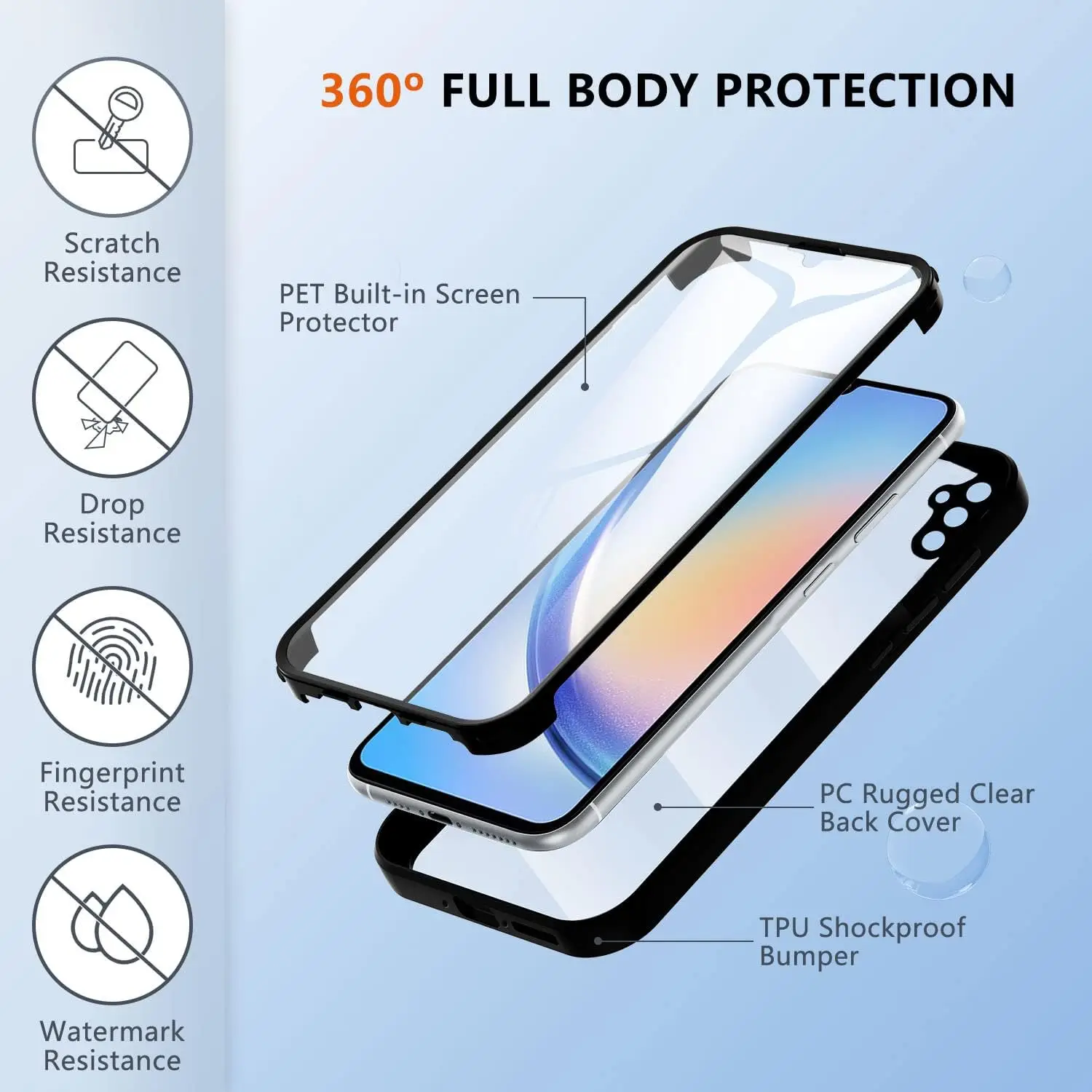 Kotelo Samsung Galaxy A54 A34 A24 A14 A04s A15 5G A05S 360 Degree Full Protect nestemäinen silikonikuori_voghion.com