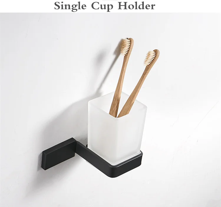 Bathroom Modern Wall-Mounted Toothbrush Holder Glass Cup Tumbler Frame Bathroom Storage Organizer Tooth Brush Cup Tools Washroom