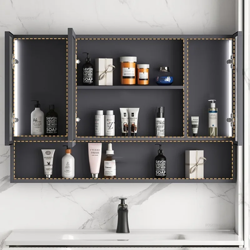 Modern Bathroom Mirror Cabinets with Light Luxury Home Furniture Separate Bathroom Wall-mounted Smart Defog Storage Cabinet