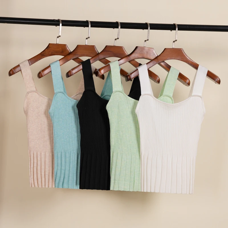 

Knitted Women Tank Top Underwear Sexy Padded V Neck Backless Crop Tops Camisole Female Sleeveless Solid Intimate Lingerie Tops