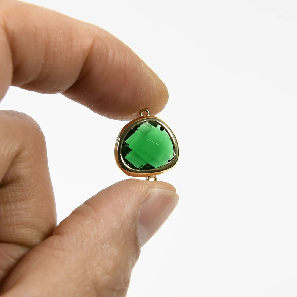 APDGG 10 Pcs 13*15mm Green Glass DIY Connectors Jewelry Accessories Components Earring Making Jewelry DIY