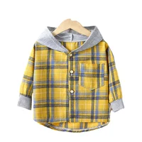 Chemises à capuche pour enfants, vêtements pour bébés garçons, chemises à carreaux, manteau pour printemps et automne, veste à manches longues pour filles, vêtements à bascule 4