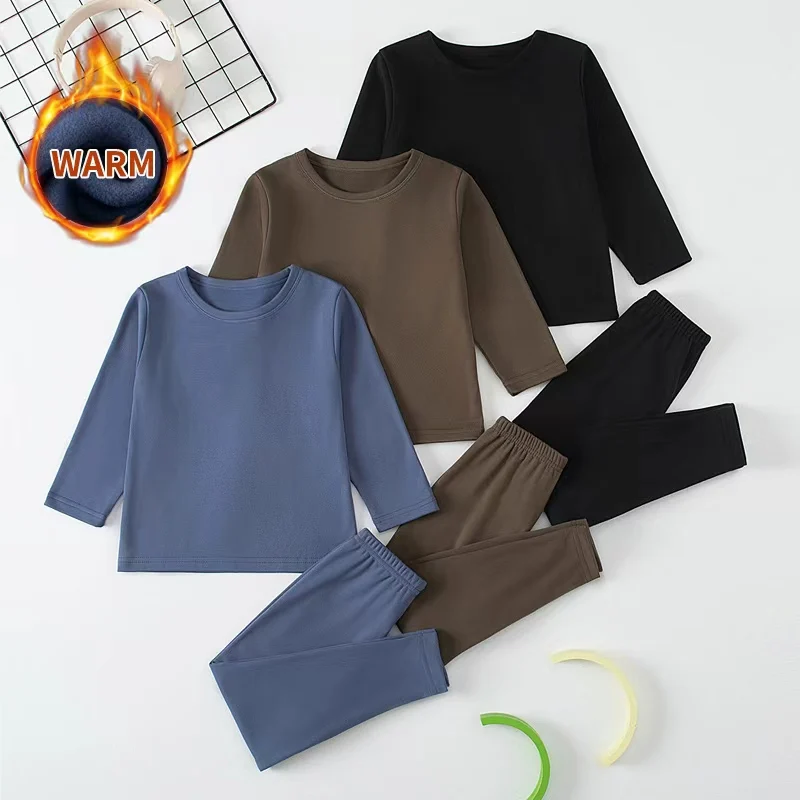 Children's Autumn And Winter Round Neck Warm Casual Suit 2piece Set For Boys And Girls Comfortable Sports Home Base Shirt Set