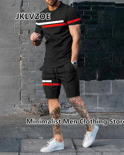 Men Sets 2 Pieces Set Tracksuit Casual Vintage Trend Streetwear 3D Printed Beach Summer Tshirt Shorts Men's Oversized Clothes