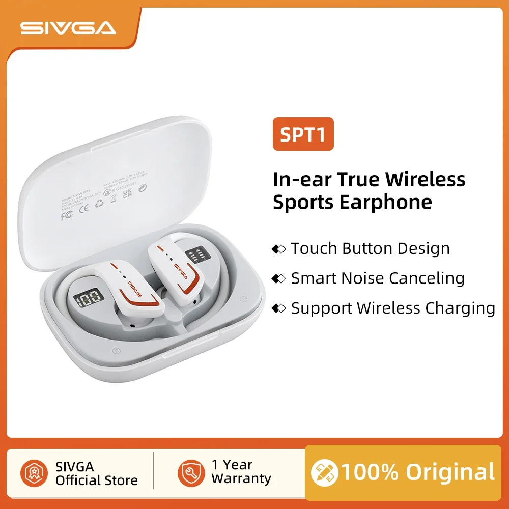

Беспроводные наушники-вкладыши SIVGA SPT1, Hi-Fi наушники-вкладыши с шумоподавлением, с крючком для уличных занятий спортом