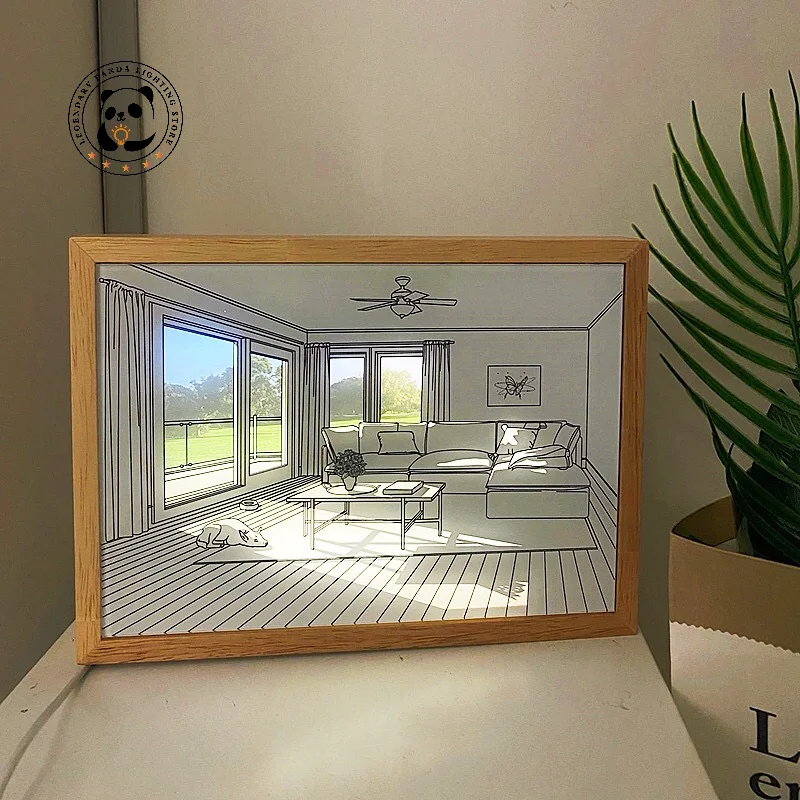 

New DIY A Warm Room LED Night Light Simple Bedroom Ornaments Creative Picture Frame Table Lamps Bedside Handmade Birthday Gifts