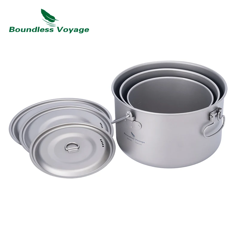 Camping Titanium Hanging Pot with Handle Picnic Hiking Big Capacity Kettle Cookware 1.3L 1.9L 2.9L
