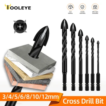 Set di punte da trapano esagonali a croce per piastrelle in porcellana di cemento, vetro, metallo, punte da trapano multifunzione professionali, kit di strumenti, trapani di perforazione 1