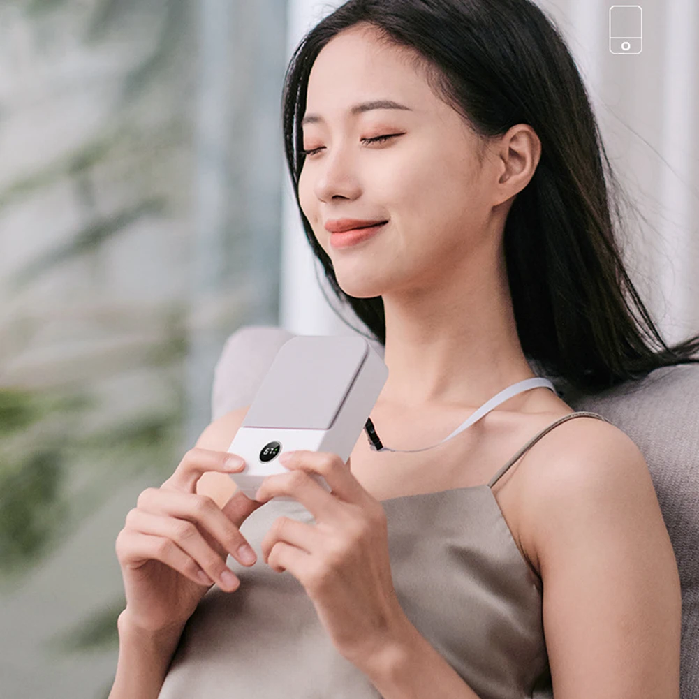 Small Electric Fan USB Rechargeable Mini Hanging Neck Fan 3 Wind Speed Portable Air Cooler Digital Display for Indoor Outdoor