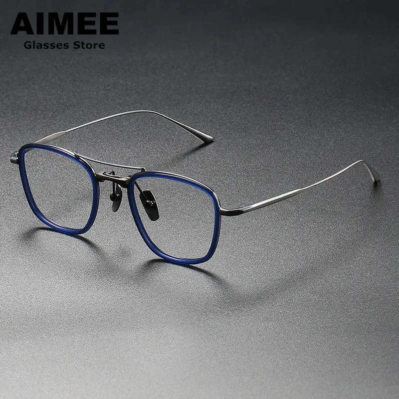 

Japanese Design Pure Titanium Glasses Frame Men Double-Beam Prescription Eyeglasses Women Ultralight Blue Light Optical Eyewear