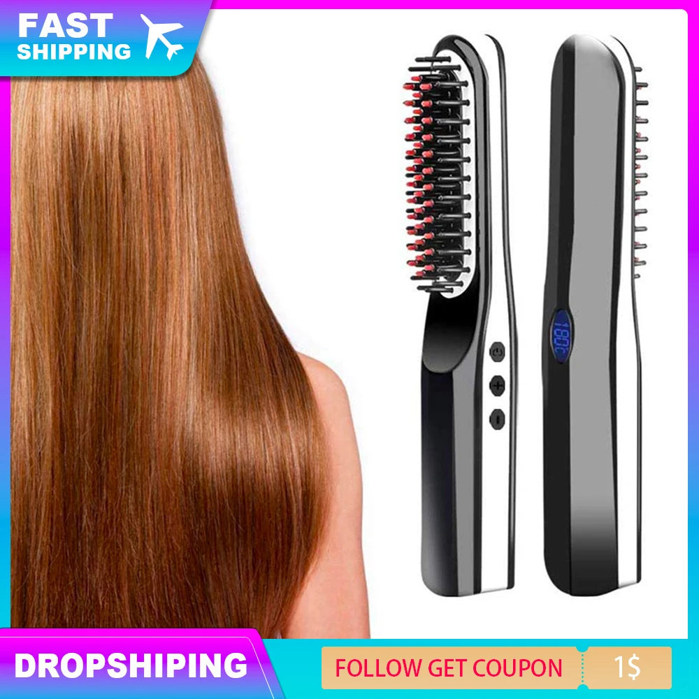 

Cordless Electric Hair Straightening Brush Professional Hair Straightener Unisex Straightening Iron Comb Beard brush
