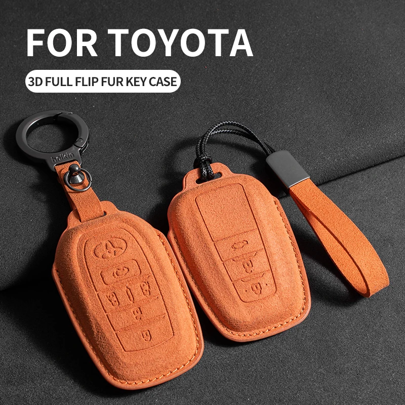 

For Toyota Prius Camry Corolla CHR C-HR RAV4 Land Cruiser Leather Suede Car Remote Key Case Cover Shell Keychain Accessories