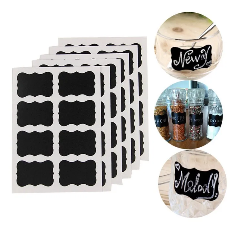 Description Picture 2 of item48pcs Blackboard Stickers Waterproof Chalkboard Kitchen Spice Label Sticker Home Jars Bottles Tags Labels White Marker