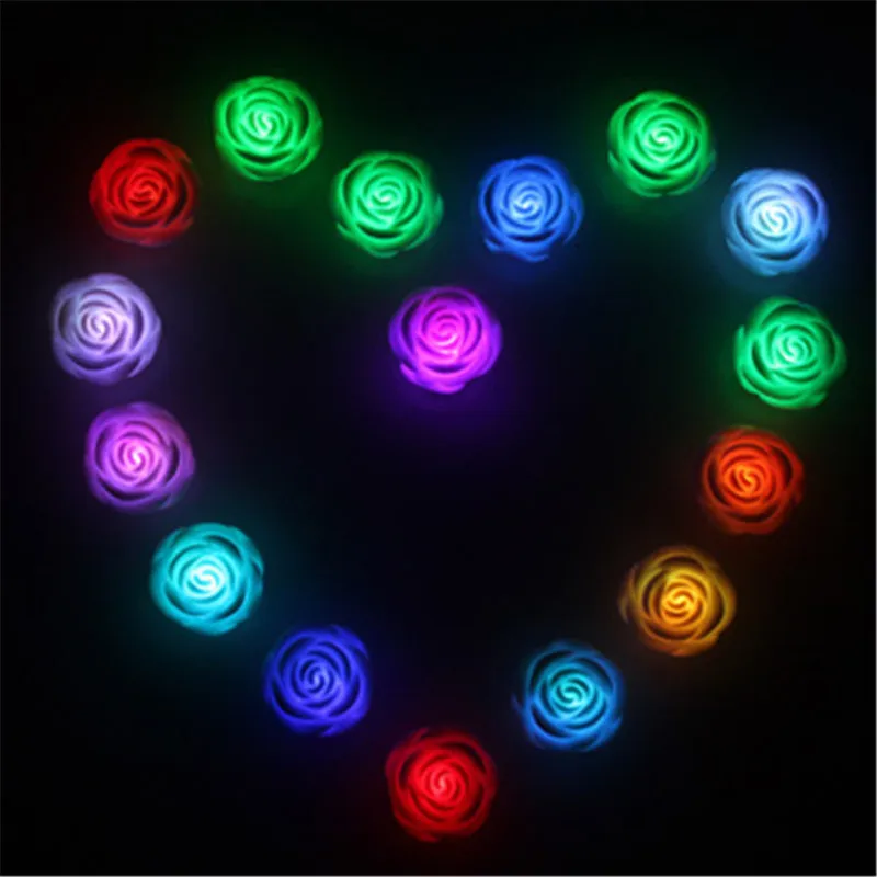 

1 Piece Creative Rose Flower Shaped LED Light Night Changing 7 Colors Romantic Candle Light Lamp Patio Decoration Outdoor