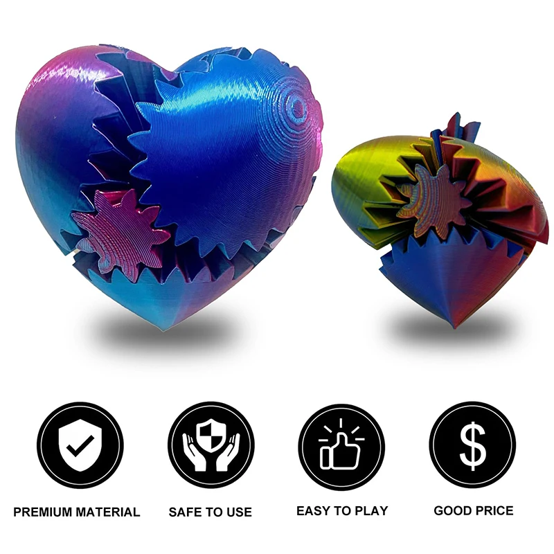 3D Printed Heart Gear Ball Spin Ball Gear Sphere Fidget Toy Activity Desktop Toy Work Travel Stress Relief Fidget Gift