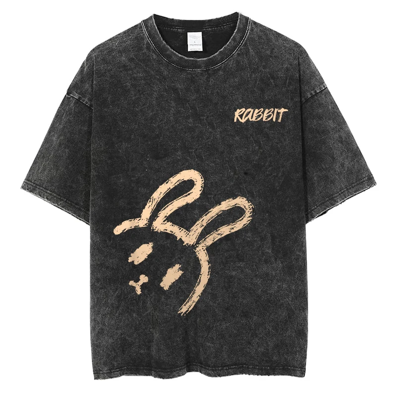 

Y2K Harajuku Men Women T-shirt Cute Bunny Painted Doodle Tshirt Summer Quality Cotton Black Fashion Oversized Tees Tops 2023