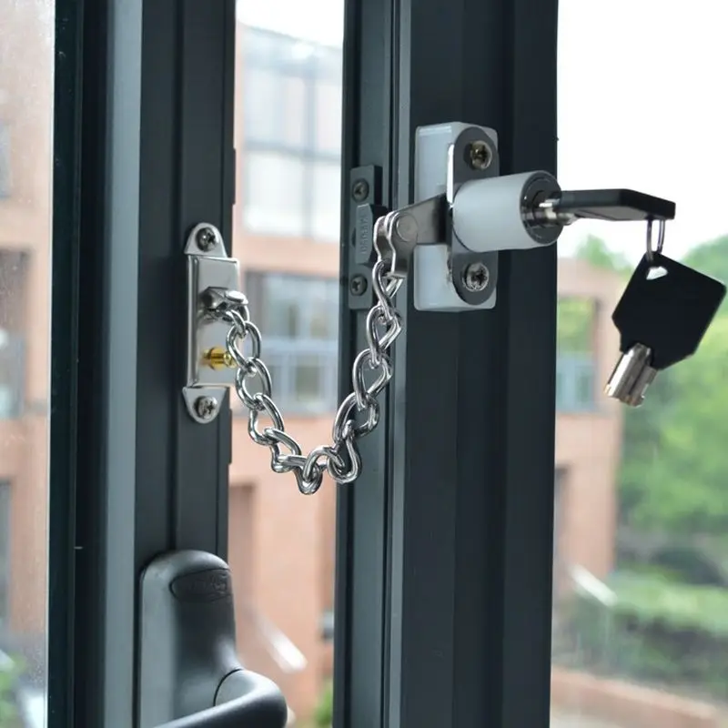 Security Window Door Guard Chain Lock Restrictor Lock Latch Lock with 2 Keys 