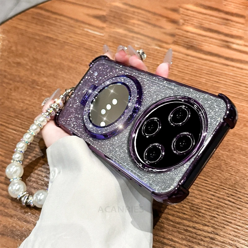 Glitter Mirror Holder Bracelet Chain Shockproof Back Case