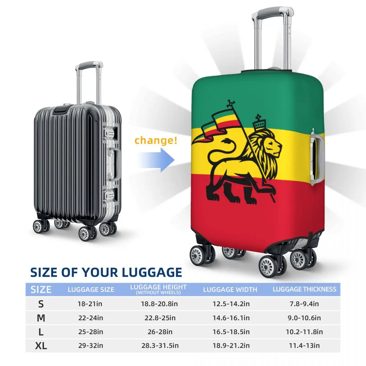 Cute Jamaica Rasta Judah Lion Rastafari Flag Luggage Cover Protector Dust Proof Travel Suitcase Covers
