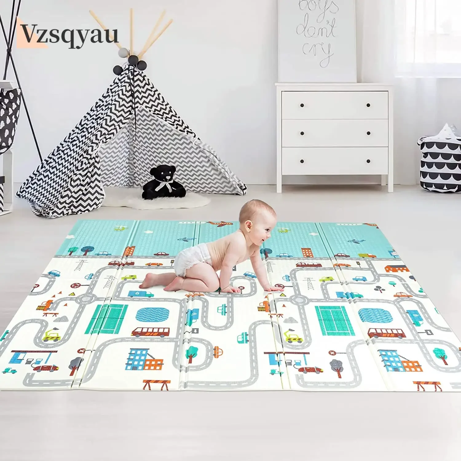 

200*180cm Baby Playmat Folding XPE Play Mat Kid Soft Floor Mat Nursery Cartoon Activity Game Pad Double Surface Baby Carpet Gift