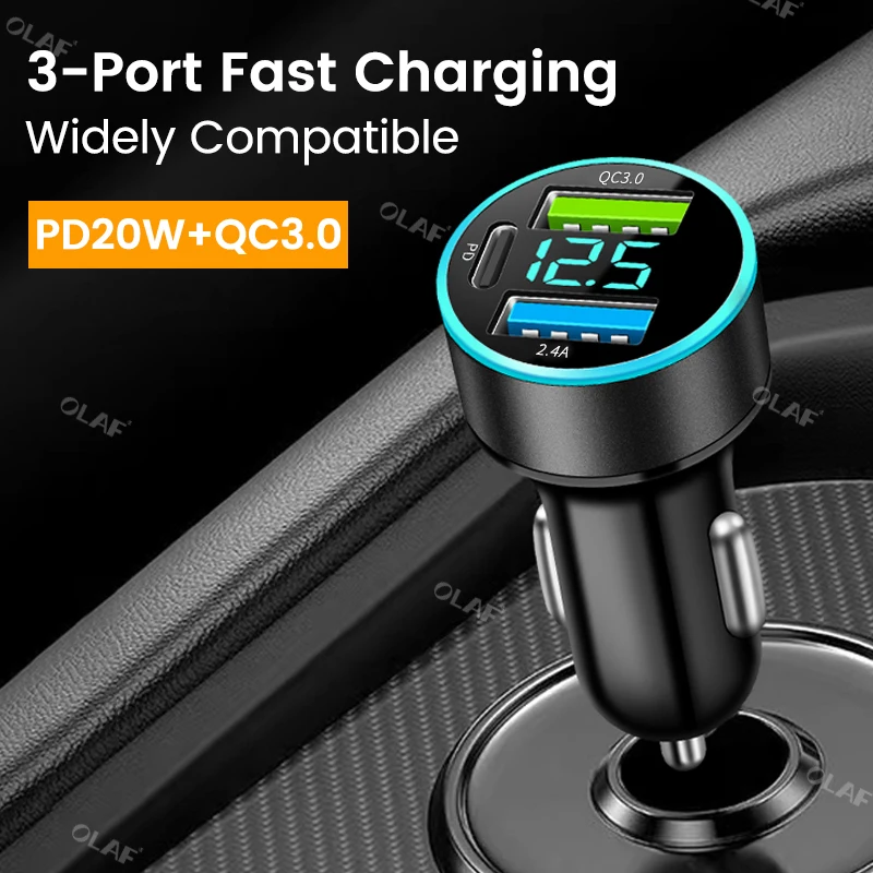 Elough 66W Car Charger USB Type C Fast Charging PD Car Charger Adapter For 14 Pro Max Xiaomi Samsung QC3.0 Phone Charger USB C