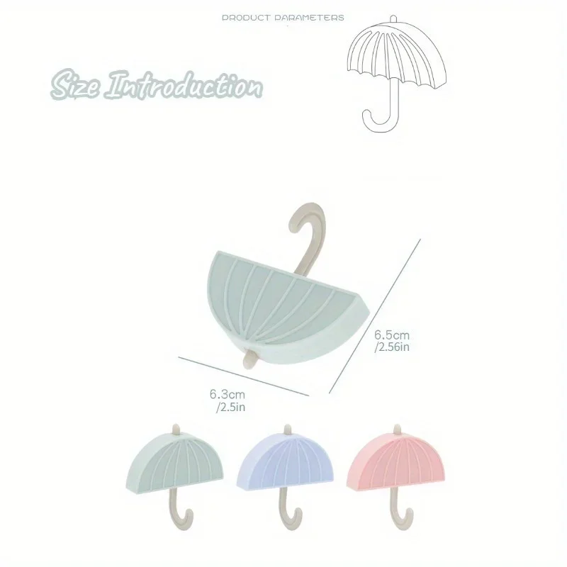 3Pcs Random Color Creative Home Hooks Umbrella Shape Adhesive Style Wall Key Hook for Small Items Decor 3