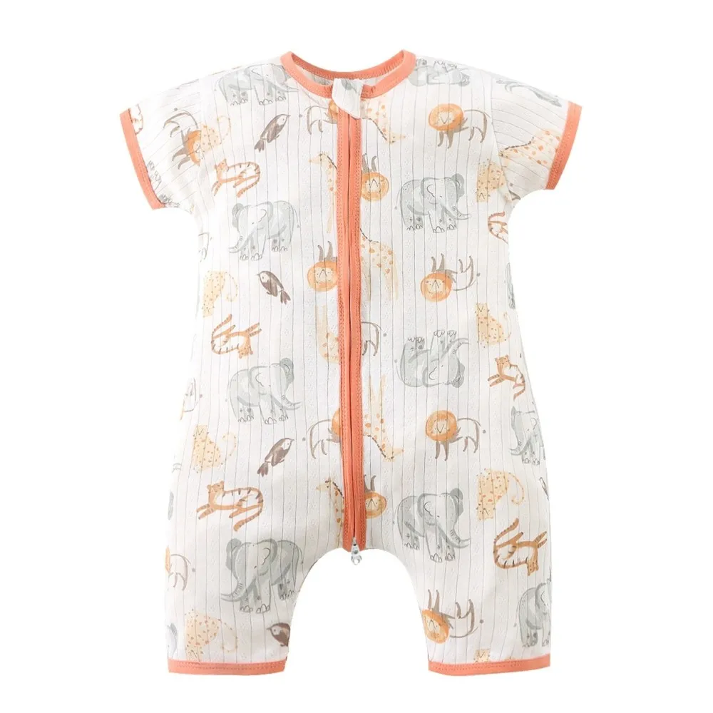 Baby Cartoon Print Short Sleeve Romper, Newborn Infant Cotton Jumpsuit Multi-Color Baby Onesie for Summer