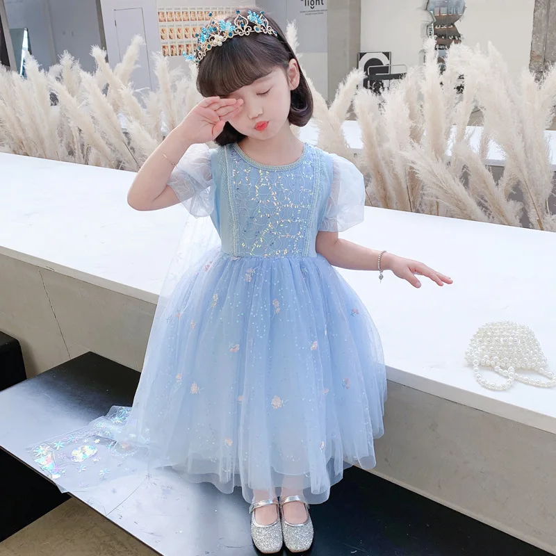 

Girls' Summer Dress Korean Version Fashionable Children's Summer Dress Aisha Princess Dress Flower Children's Dress Fluffy Yarn