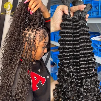 Natural Human Braiding Hair 26 28 Inch Deep Water Wave Bulk Human Hair for Boho Braids No Weft 16A Virgin Curly Hair Extensions 1