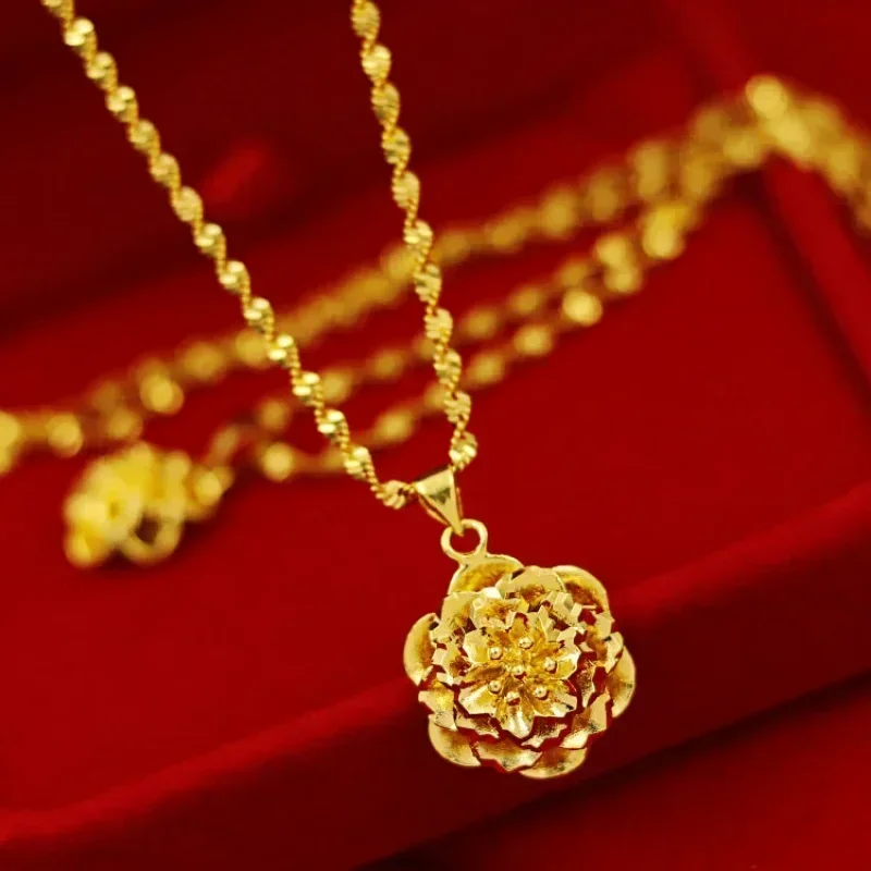 9999 24K REAL gold necklace women's pendant jewelry gold necklace