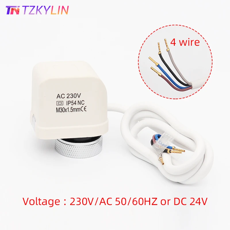 4 สายตัวกระตุ้นความร้อน NC 230V AC / 24V DC สําหรับ Underfloor Heating Manifold ปกติปิดไฟฟ้า Actuator M30x1.5mm 1