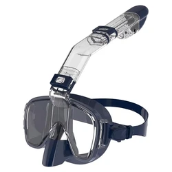 Foldable Anti - Fog Diving and Snorkeling Mask Set with Full Dry Top System - L/XL (Navy Blue)