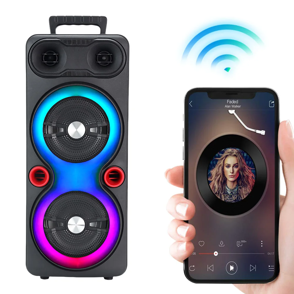 Dual Subwoofer Speakers Bluetooth-Compatible 5.0 6.5 Inch Stereo Subwoofer LED AUX Karaoke Machine Heavy Bass DJ System