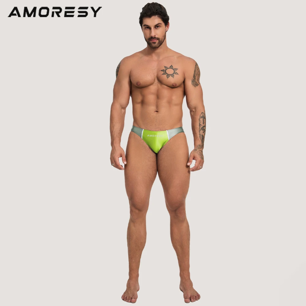 AMORESY men's colorful low-rise sexy triangle swim trunks