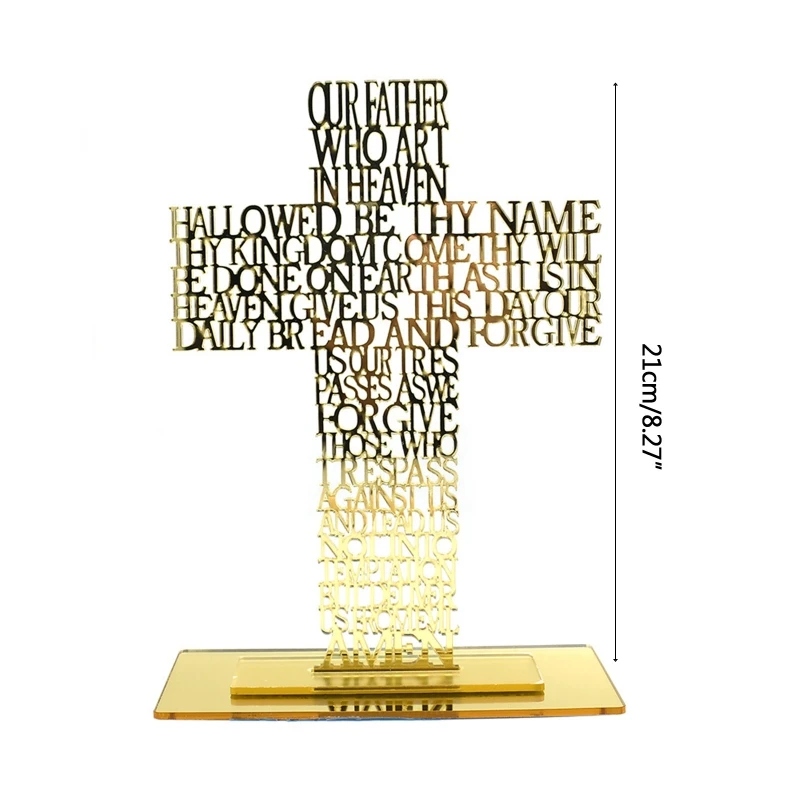 Acrylic Priest Father Scriptures for Cross with Stand Religious Church Standing Crucifix Catholic Prayer Relics Ornament