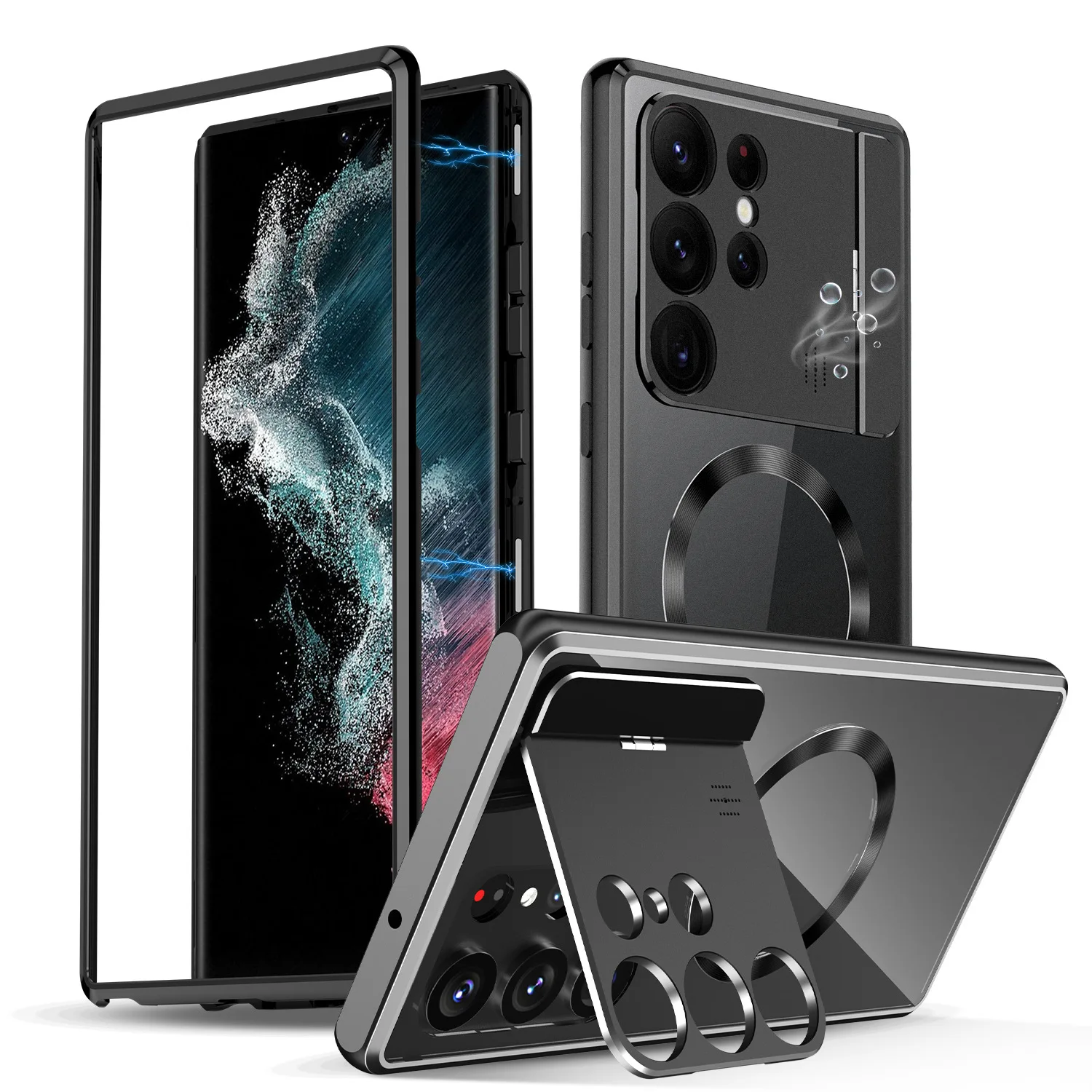 

Роскошный металлический чехол для Galaxy S24, S23, S22, S21, ультрапрозрачный чехол из алюминиевого сплава с рамкой и матовым магнитным сердечником, задняя крышка