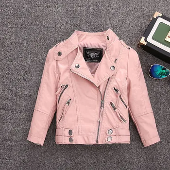 2-14 Years Old Kids Girls Faux Leather Jacket Children PU Coat Long Sleeve Zip Locomotive Jacket Stylish Teen Kids Boys Jackets 2