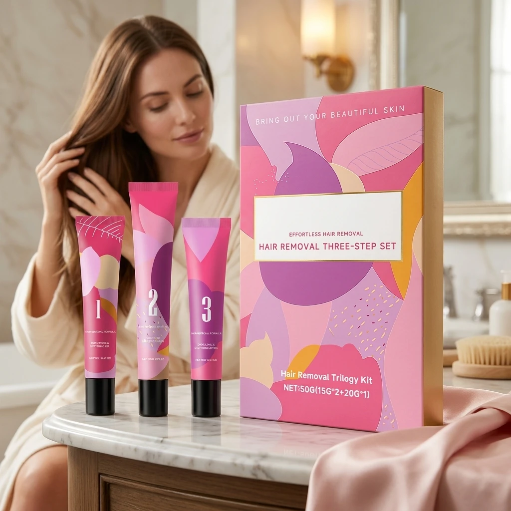 3Step Painless Hair Removal Cream For Face Body Fast Acting Gentle Formula Soothe Redness Deep Hydrating Repair Depilatory -